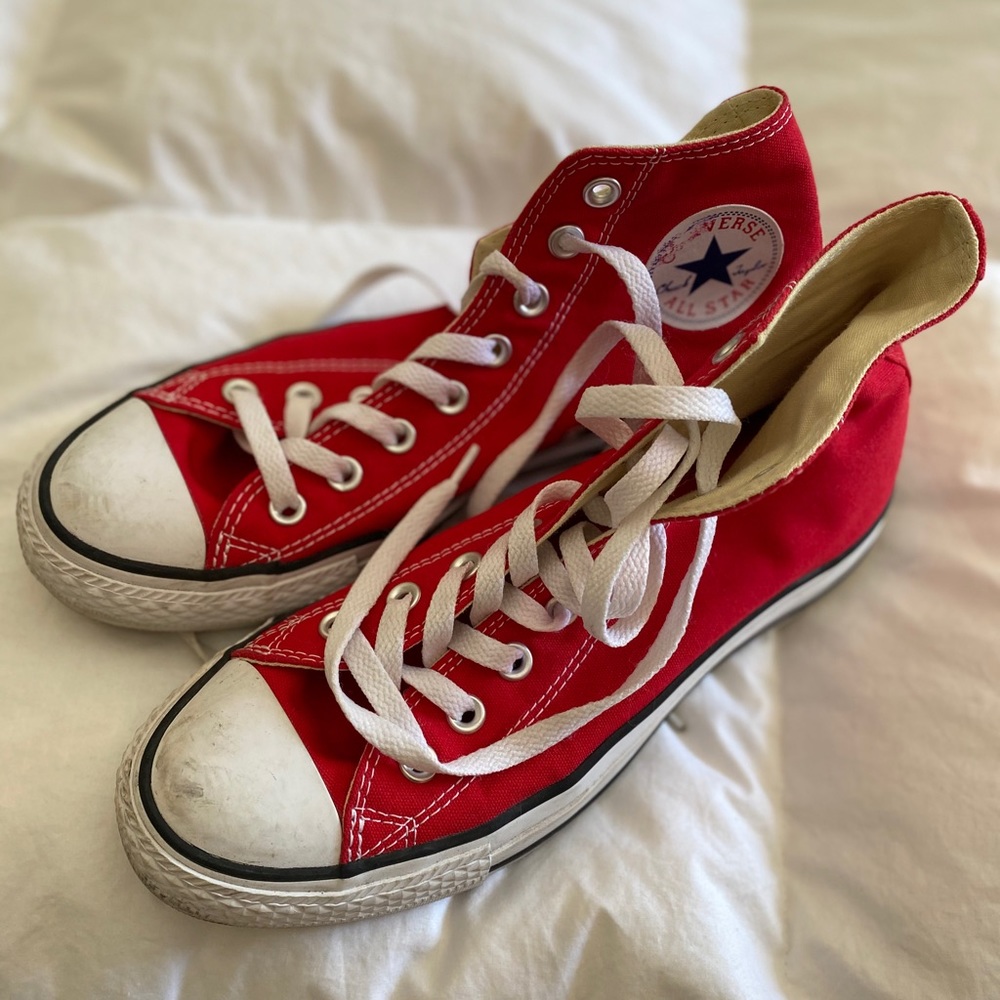 Red converse high tops